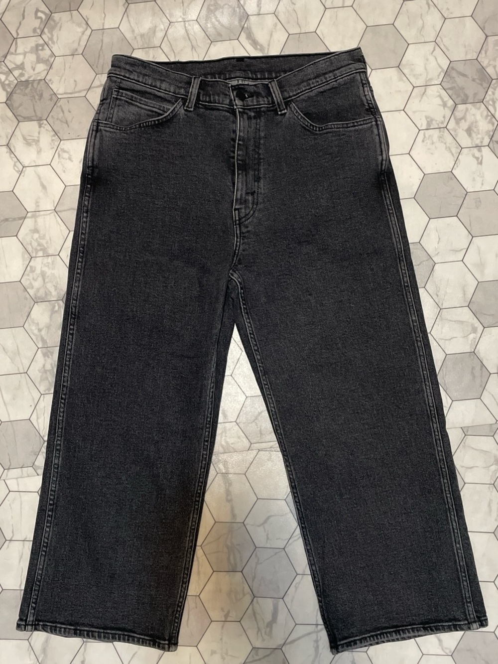 Rare Levi's Line 8 Men's Dark Gray Denim Y2K Streetwear Wide Leg Jeans